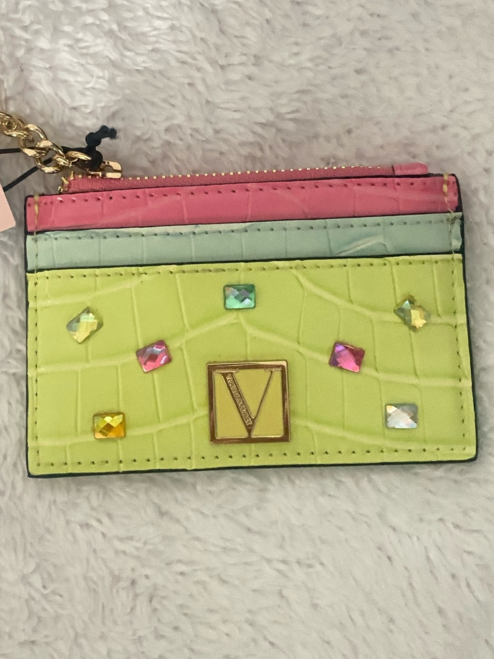 Vibrant Lime & Pink Cardholder Keychain